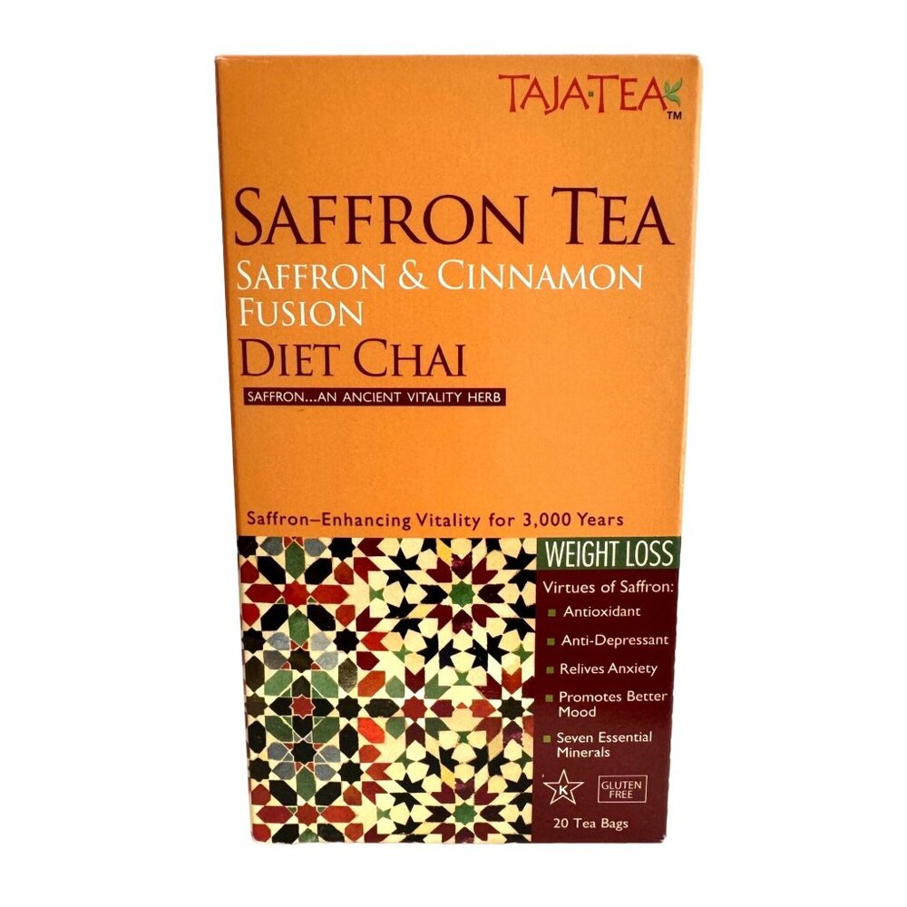 Taja Tea Saffron & Cinnamon Fusion Diet Chai Decaffeinated 20 Bags   Expires 9/2